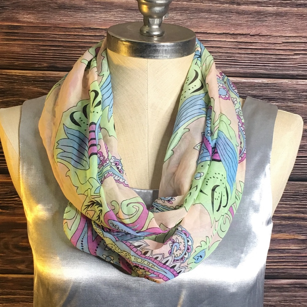 Pastel paisley infinity scarf pink blue green